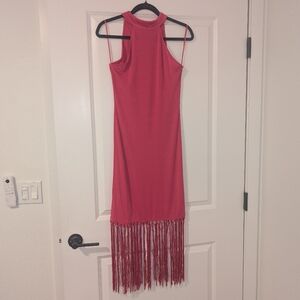 Mango Fuchsia Sleeveless Dress With Fringe